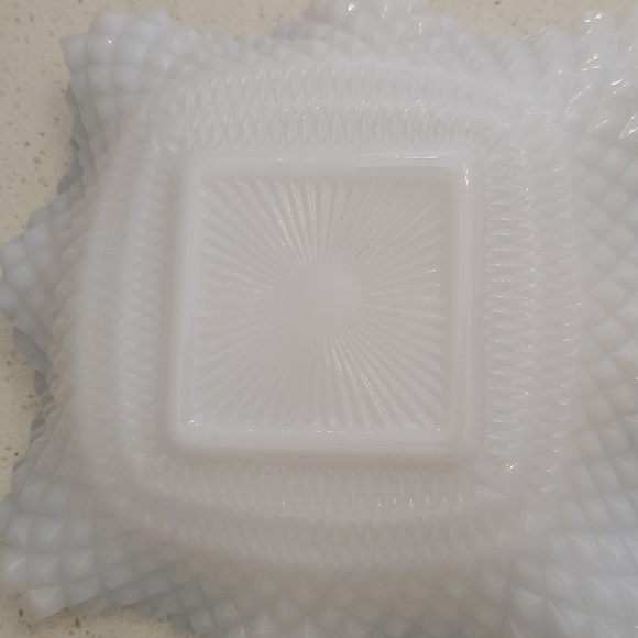 Vintage Pale Blue Milk Glass Diamond Ruffled Sawtooth Edge Dishes Set of 2 - Picture 5 of 8